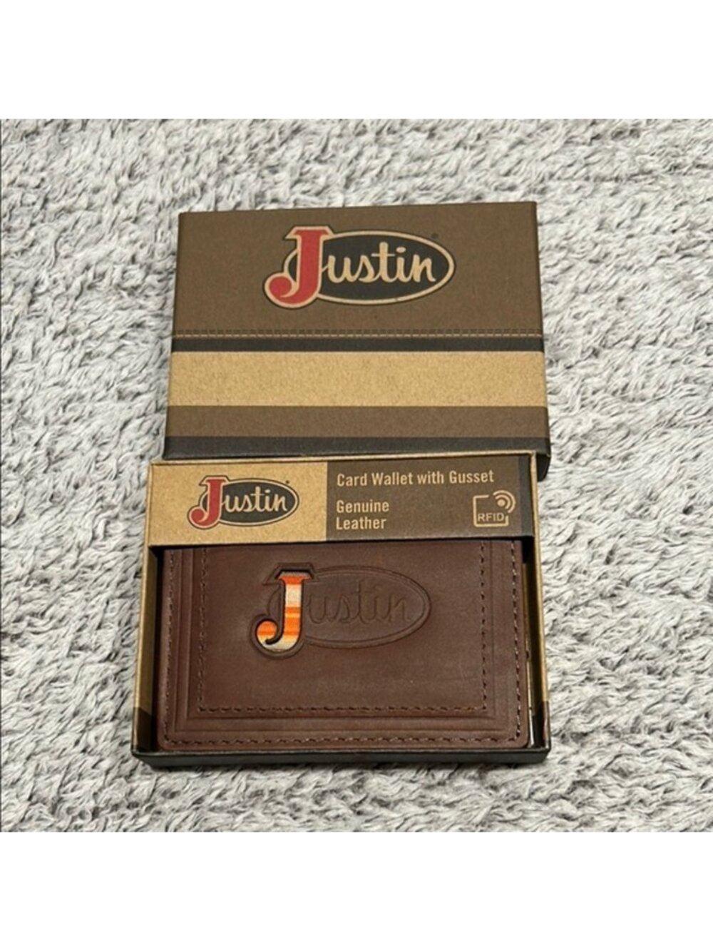 Justin Boots genuine leather CARD WALLET with Gusset men's new in box